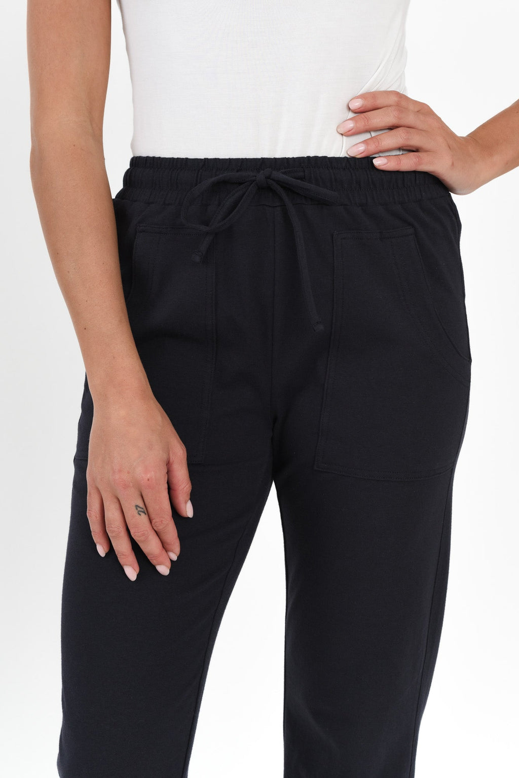 Angie Navy Cotton Drawstring Pants
