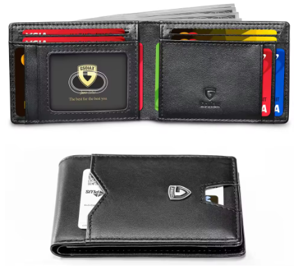 Men's Slim Leather RFID Blocking Wallet - Minimalist Carbon Fiber Bifold