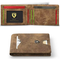 Men's Slim Leather RFID Blocking Wallet - Minimalist Carbon Fiber Bifold
