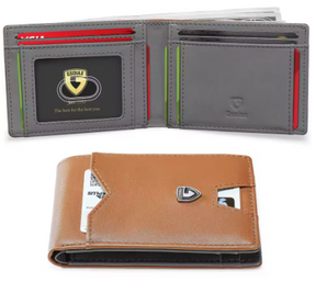 Men's Slim Leather RFID Blocking Wallet - Minimalist Carbon Fiber Bifold