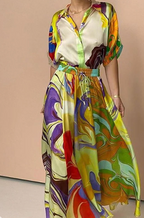 Anna Printed Satin Blouse Set
