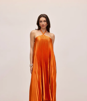 Kyla - Chic Pleated Halter Neck Maxi Dress