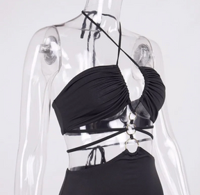 Hollow Out Tied High Slit Dress – Bold Halter Party Look