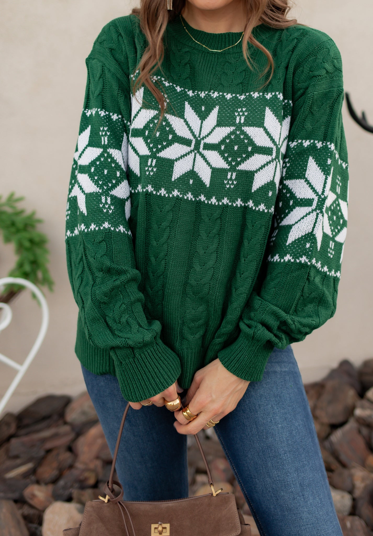 Vintage Snowflake Cable Knit Sweater