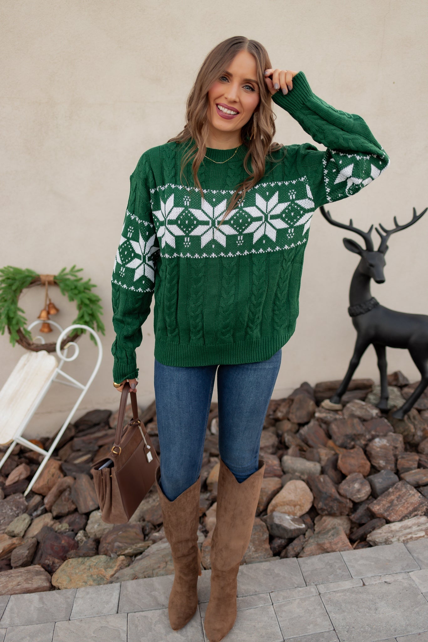 Vintage Snowflake Cable Knit Sweater