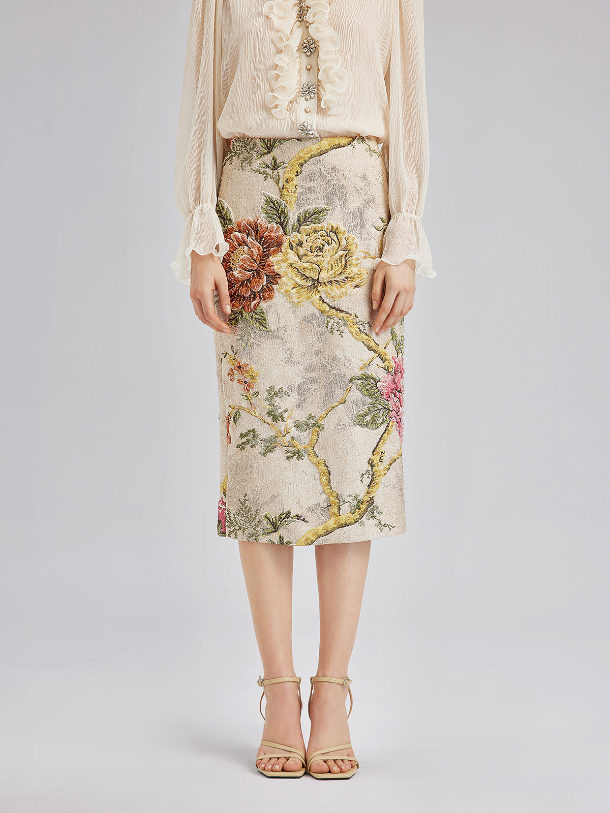 3D Jacquard Hand-Beaded Embellished Skirt