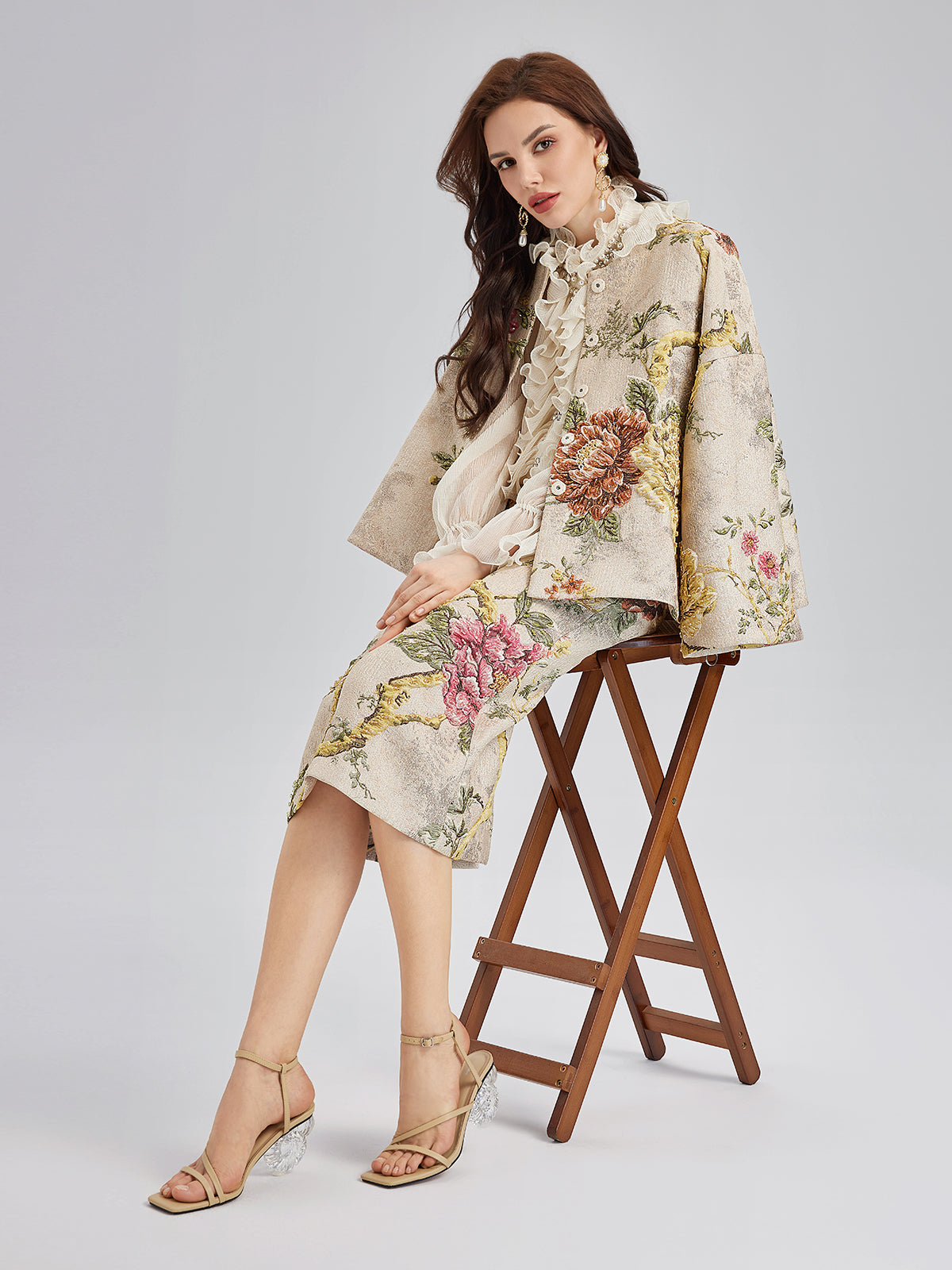 3D Jacquard Hand-Beaded Embellished Skirt