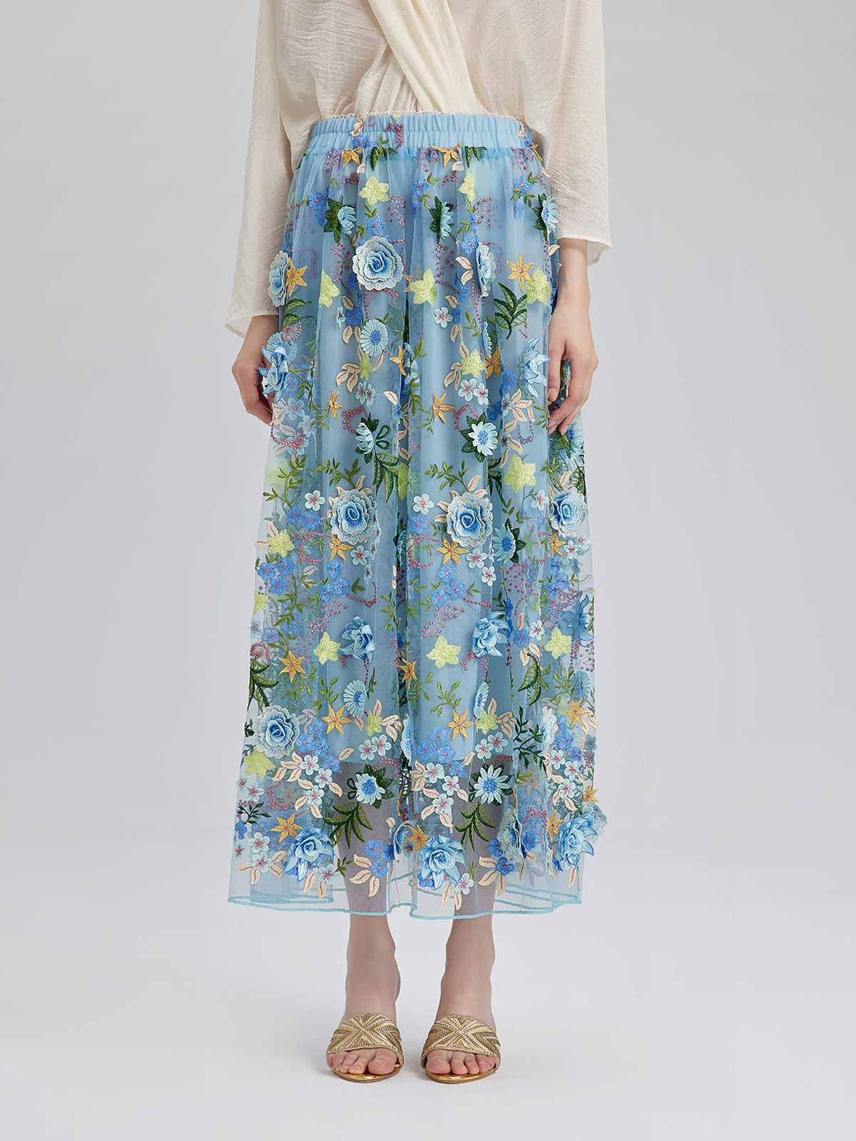 3D Floral Embellished Elastic Skirt