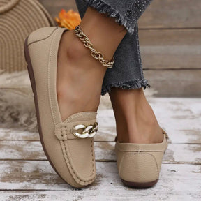 Gold Chain Leather Loafers