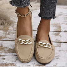 Gold Chain Leather Loafers
