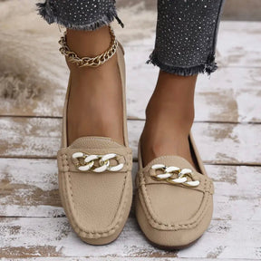 Gold Chain Leather Loafers