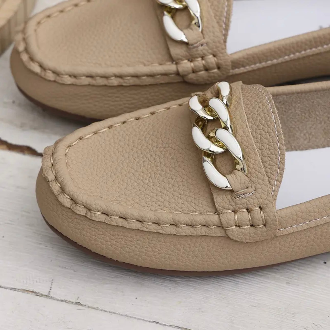 Gold Chain Leather Loafers