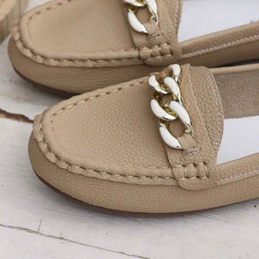 Gold Chain Leather Loafers