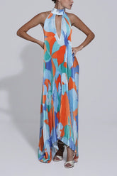 Shalia - Sultry Halter Pleated Maxi Dress