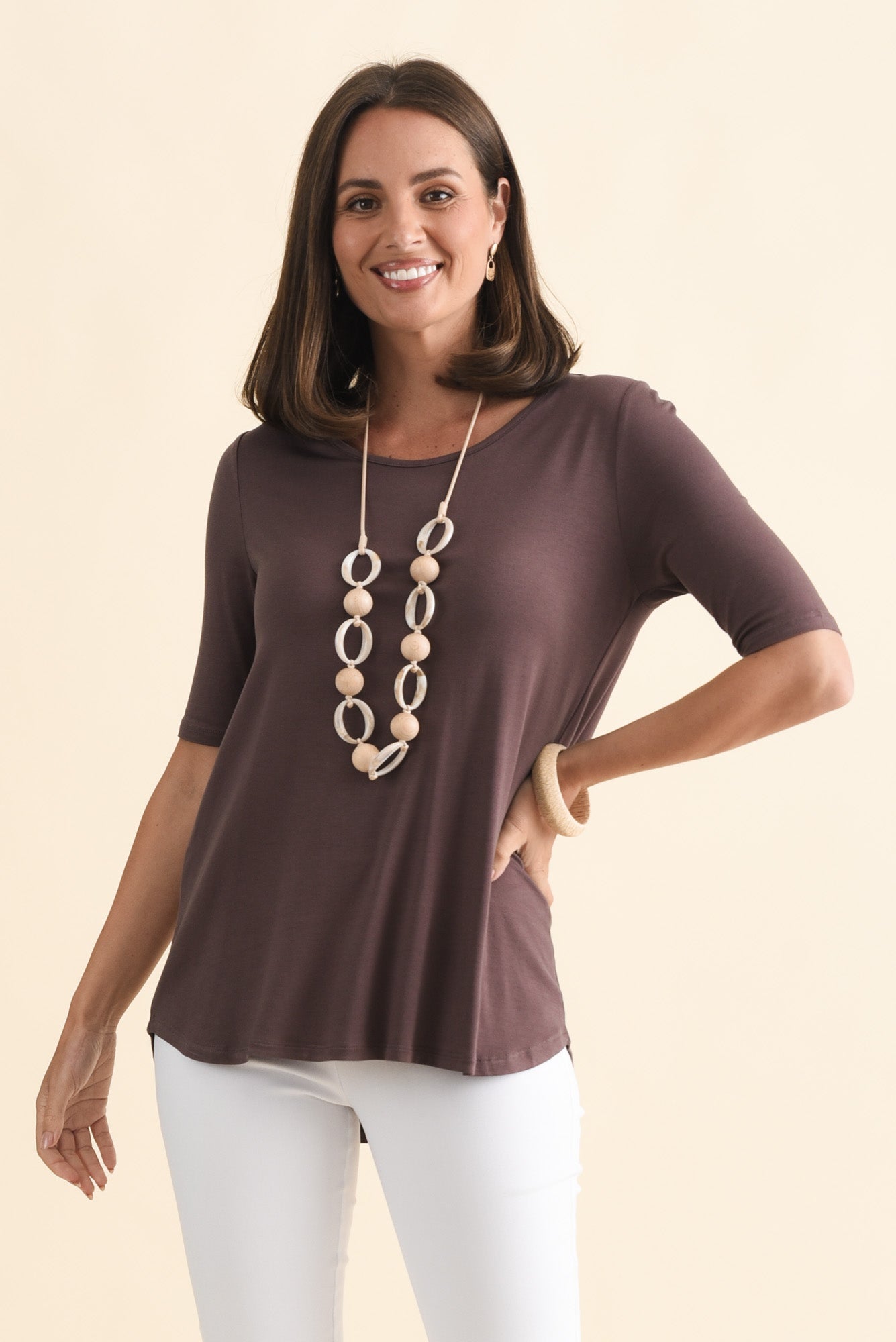 Maya Brown Half Sleeve Tee