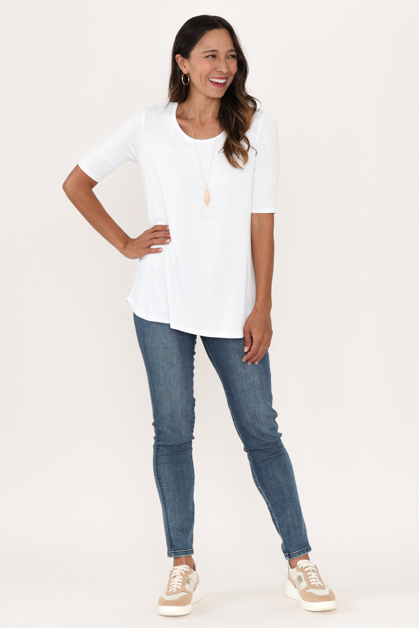 Maya White Half Sleeve Tee