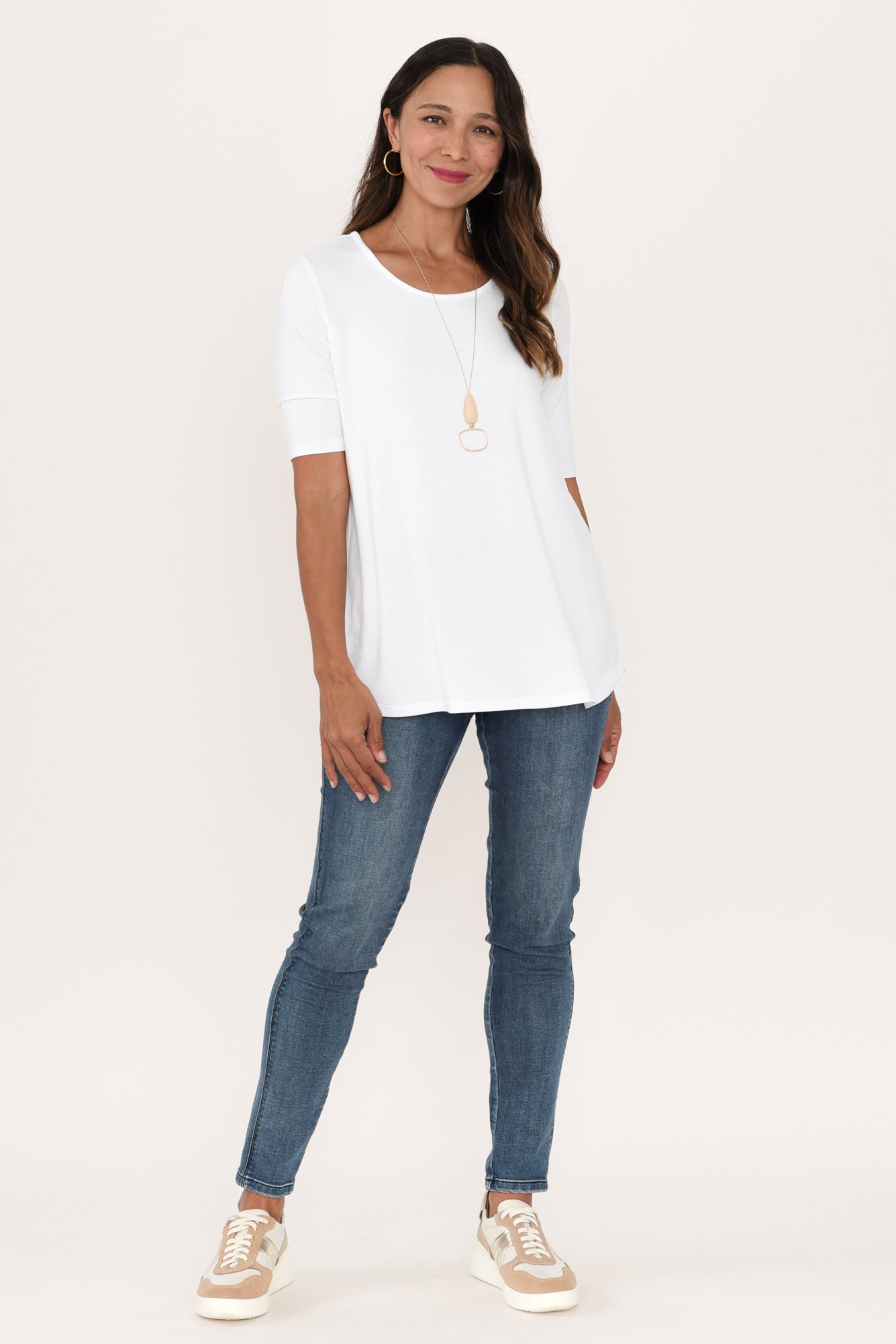 Maya White Half Sleeve Tee