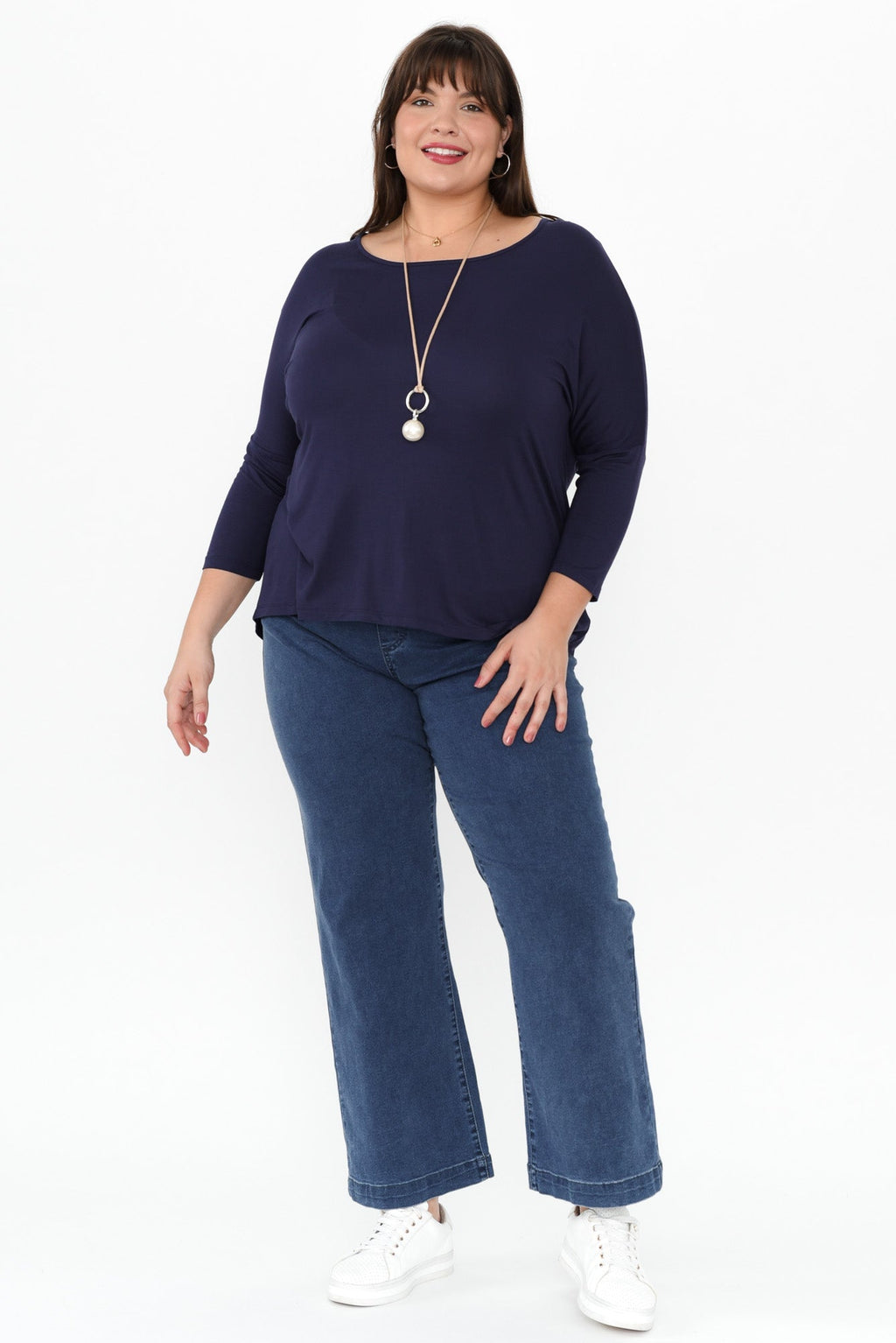 Navy Milan 3/4 Sleeve Top