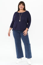 Navy Milan 3/4 Sleeve Top