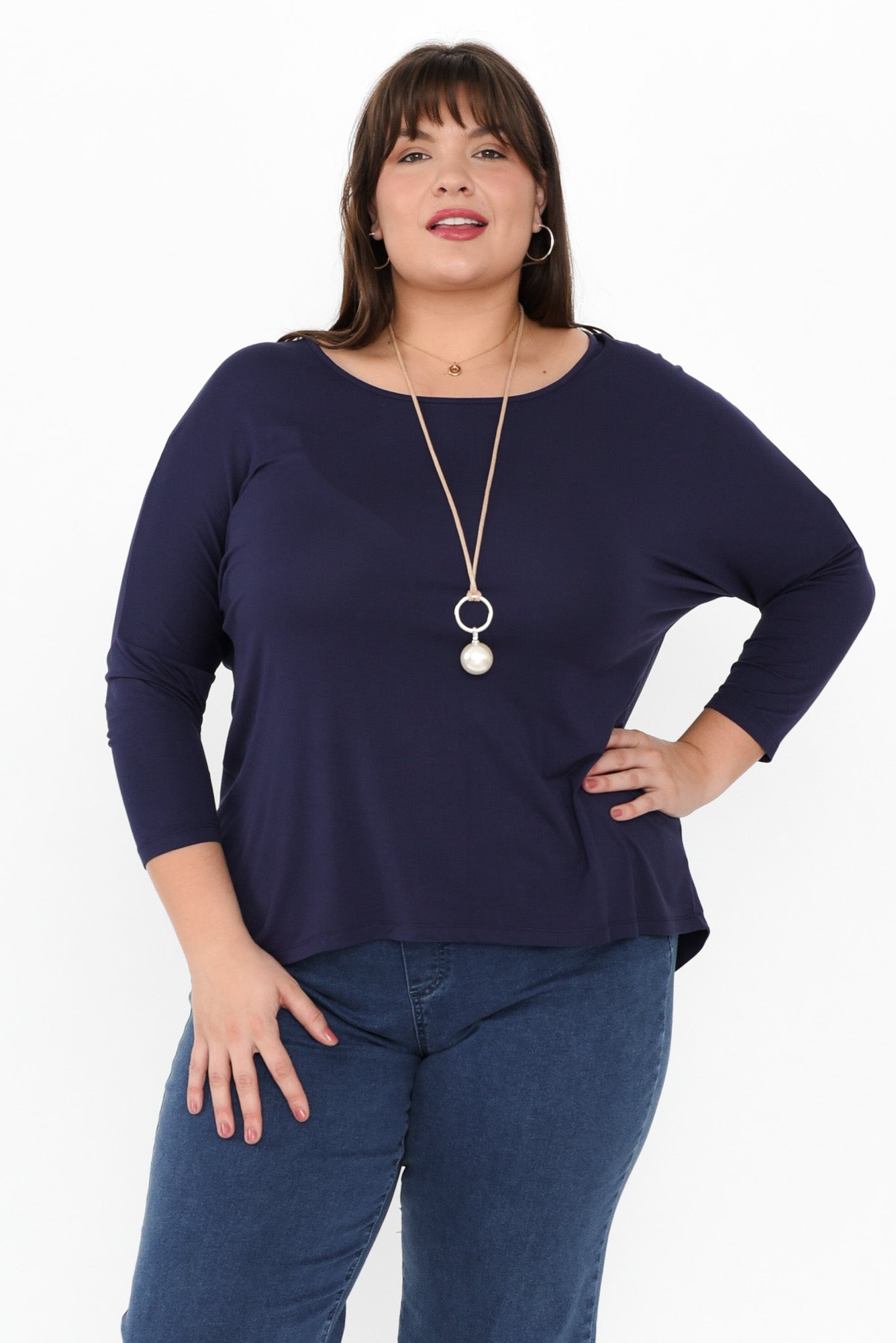 Navy Milan 3/4 Sleeve Top