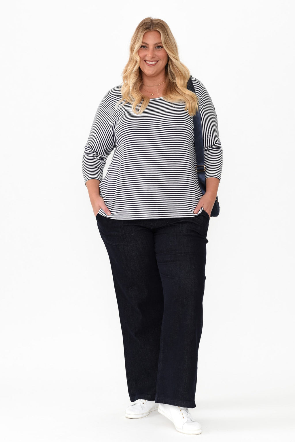 Navy and White Stripe Milan 3/4 Sleeve Top
