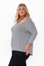 Navy and White Stripe Milan 3/4 Sleeve Top