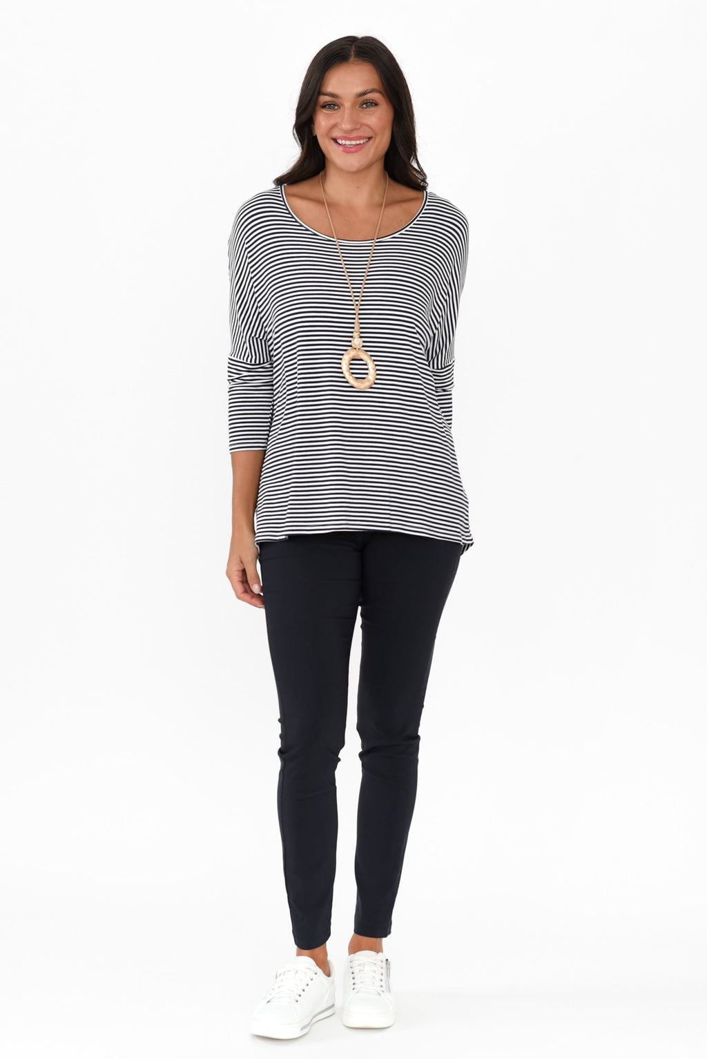 Navy and White Stripe Milan 3/4 Sleeve Top