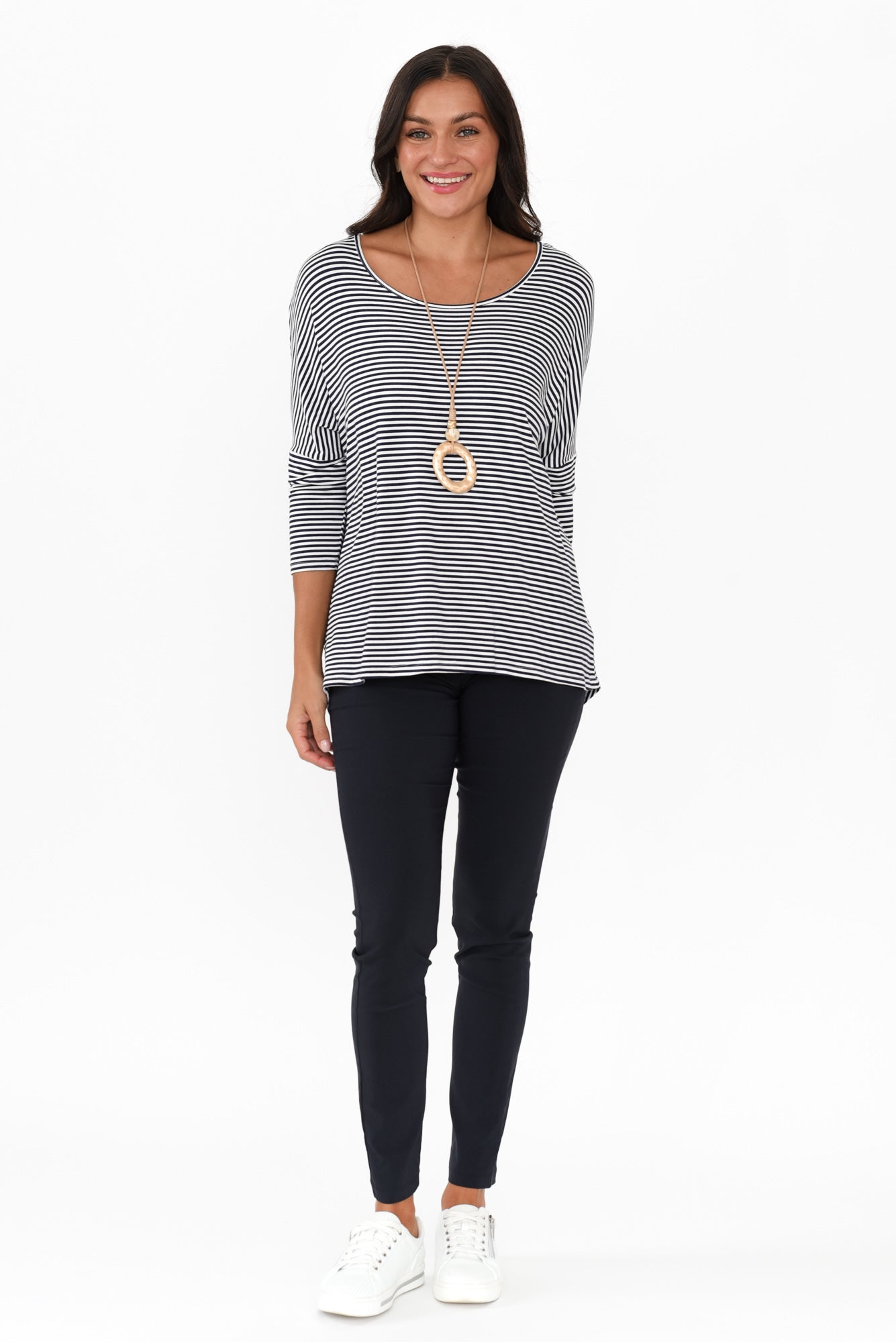 Navy and White Stripe Milan 3/4 Sleeve Top