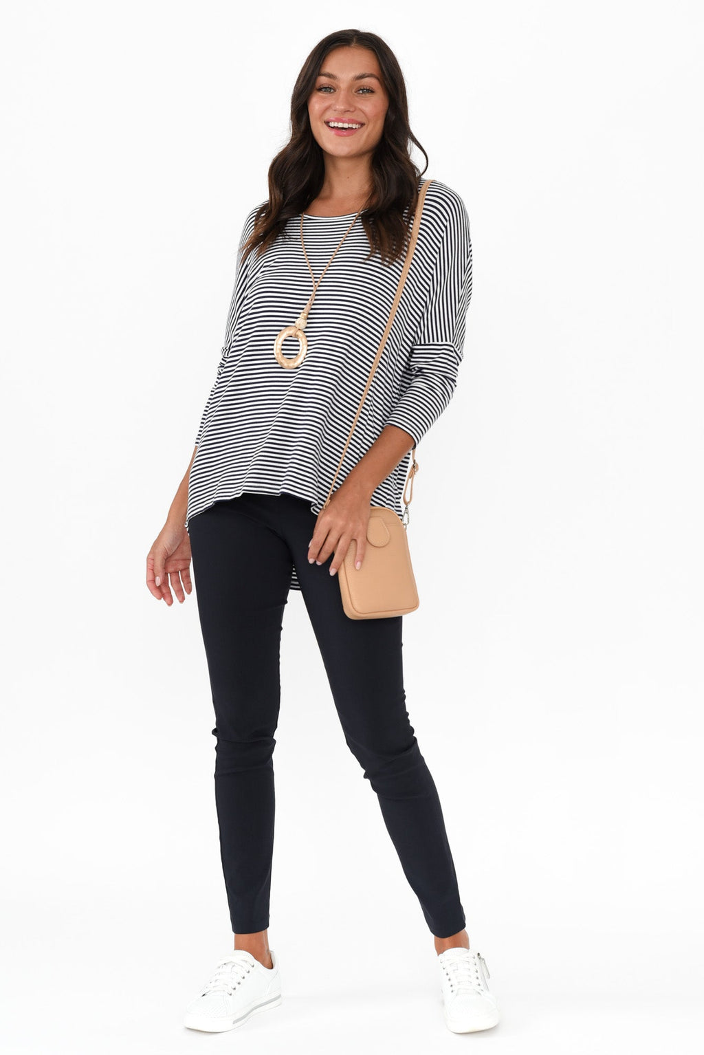 Navy and White Stripe Milan 3/4 Sleeve Top
