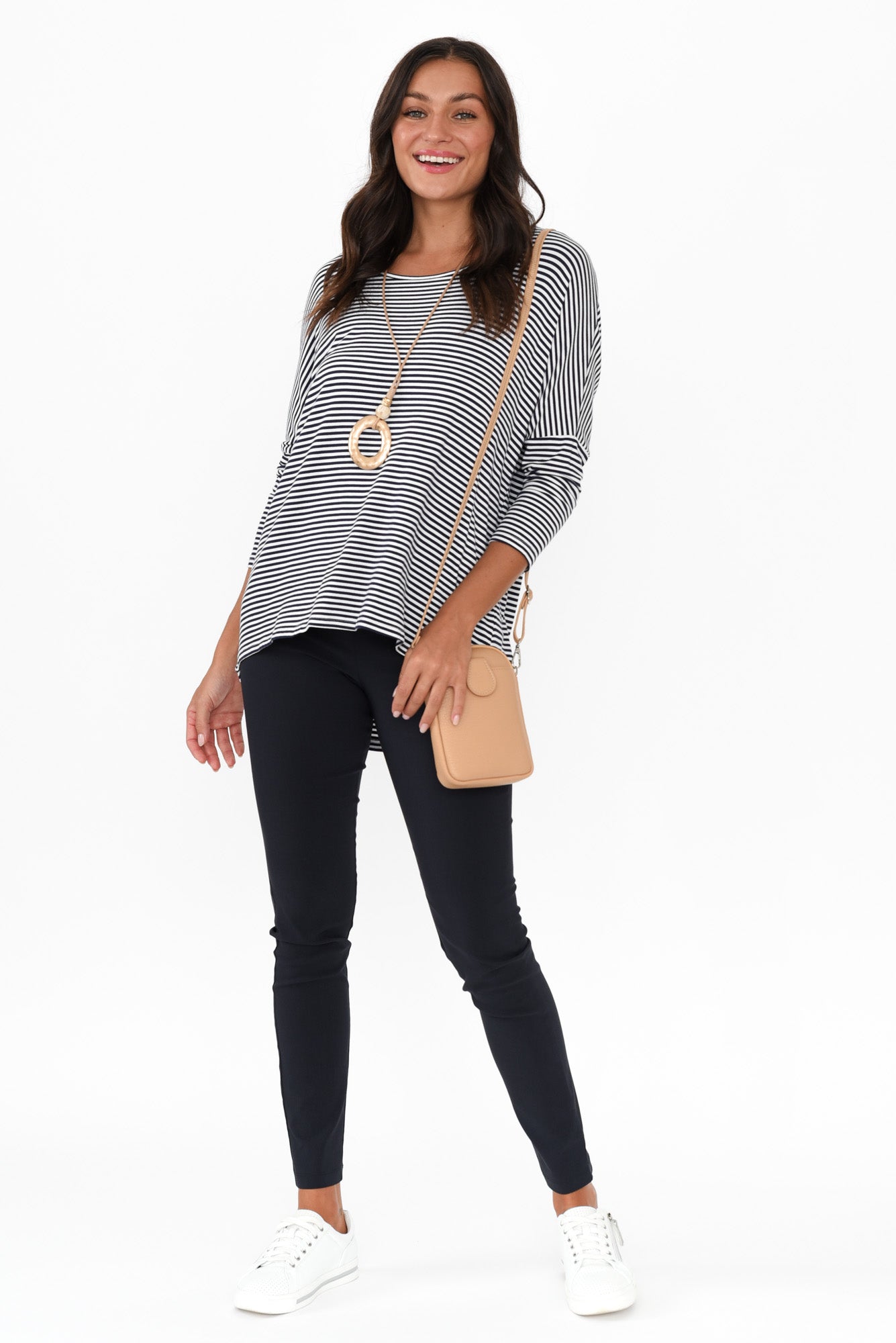Navy and White Stripe Milan 3/4 Sleeve Top