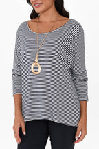 Navy and White Stripe Milan 3/4 Sleeve Top