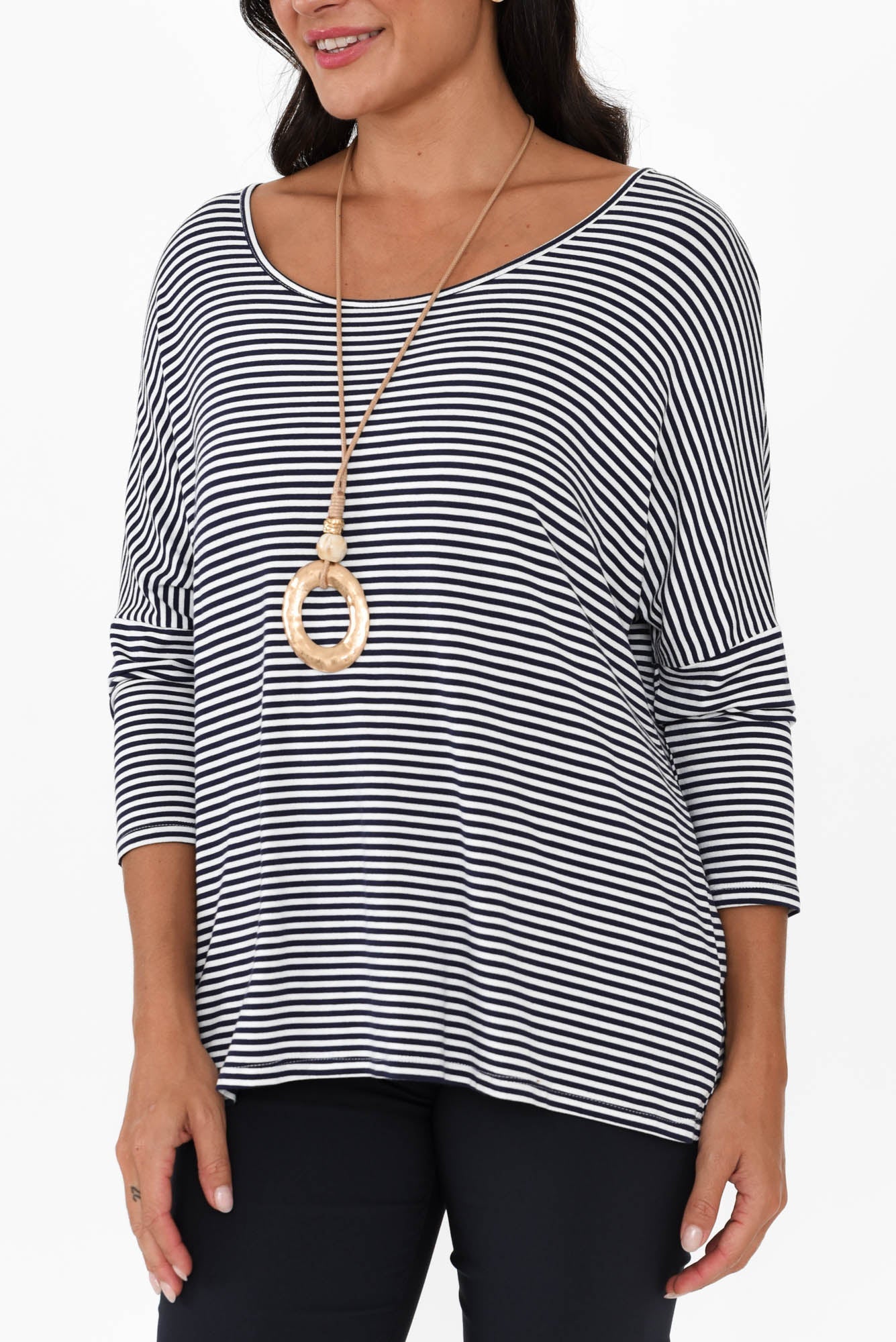 Navy and White Stripe Milan 3/4 Sleeve Top