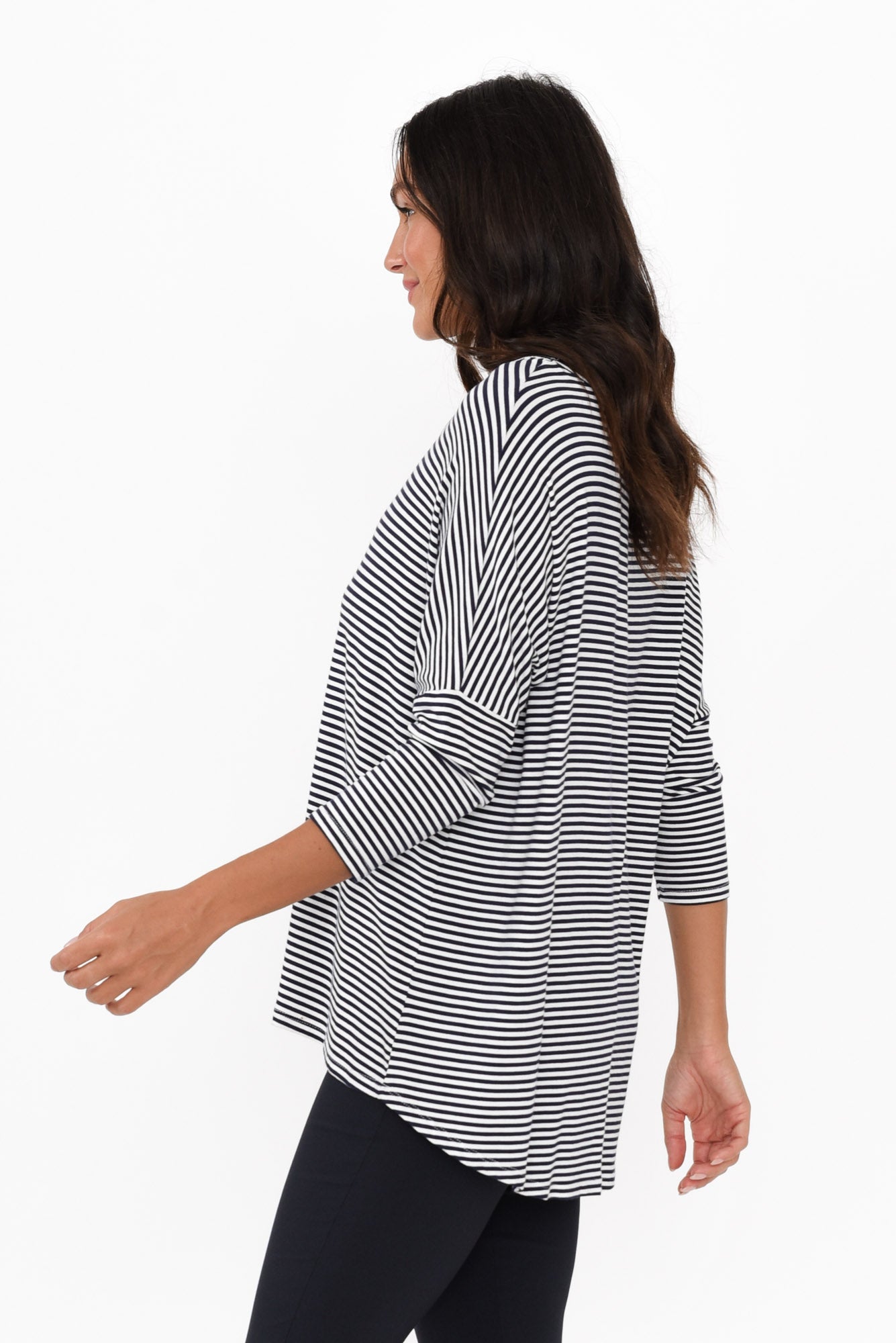 Navy and White Stripe Milan 3/4 Sleeve Top