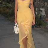 Apricot Ruffled Front Gown