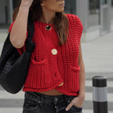 Large Buttons Solid Color Knit Vest Cardigan