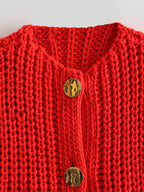 Large Buttons Solid Color Knit Vest Cardigan
