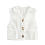 Large Buttons Solid Color Knit Vest Cardigan