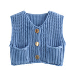 Large Buttons Solid Color Knit Vest Cardigan