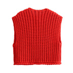 Large Buttons Solid Color Knit Vest Cardigan