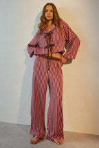 Striped Lace-Up Satin Pajama