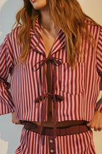 Striped Lace-Up Satin Pajama