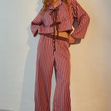 Striped Lace-Up Satin Pajama