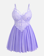 Plus Size V Neck Mesh Side Slit Babydolls