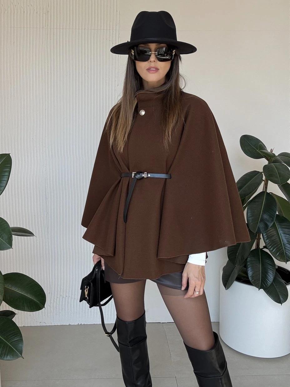 Stand Up Collar Belted Cape Coat