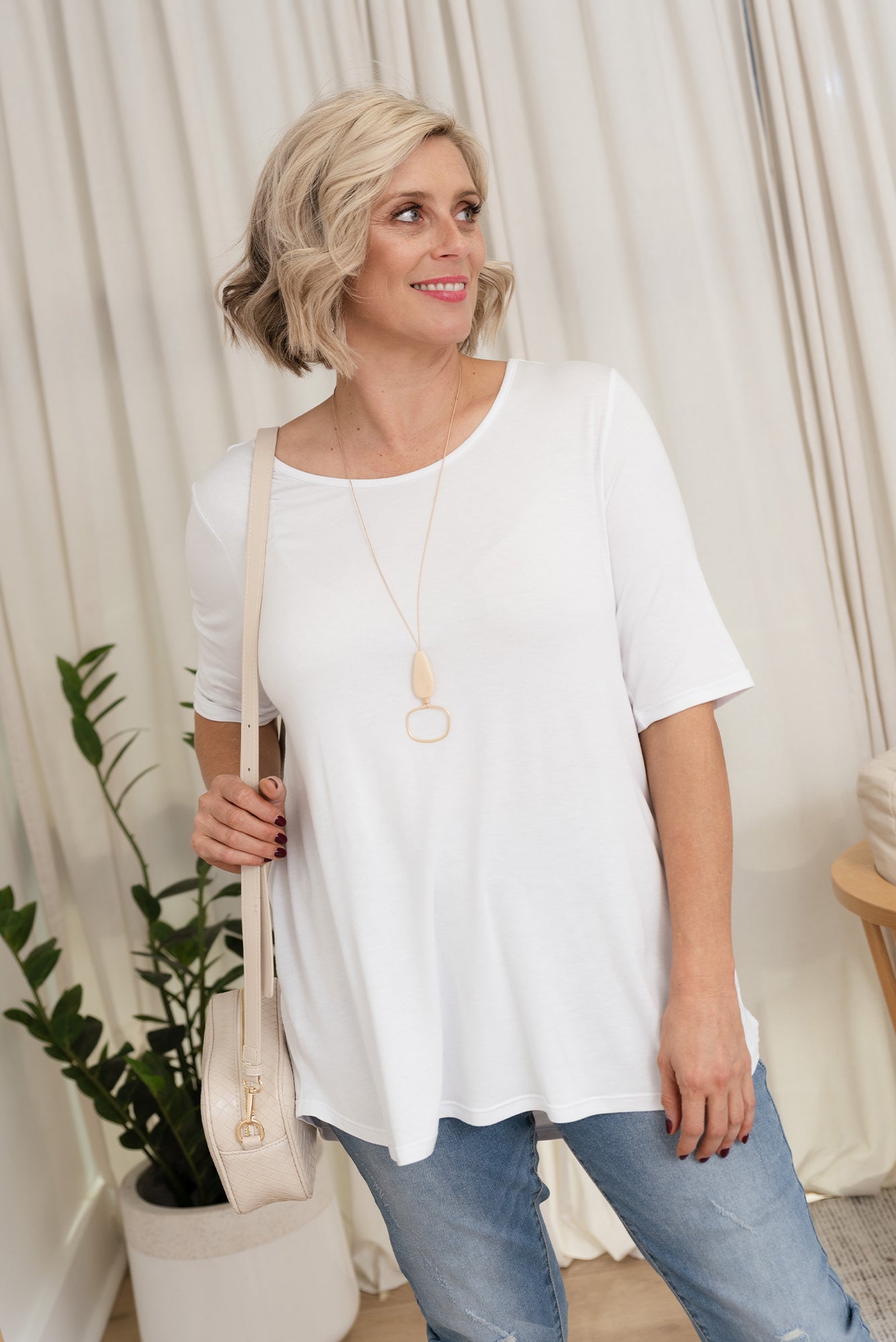 Maya White Half Sleeve Tee