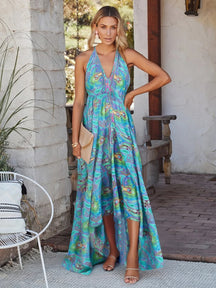 Strapless Vacation Summer Boho Dress – Flowy Halter Maxi for Beach Days