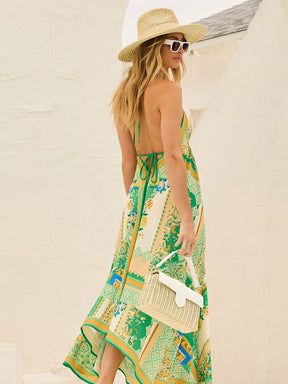Bohemian Floral Dress – Tropical Halter Dress for Summer Freedom