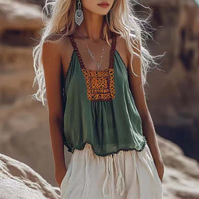 Ethnic Retro Suspenders Shirt