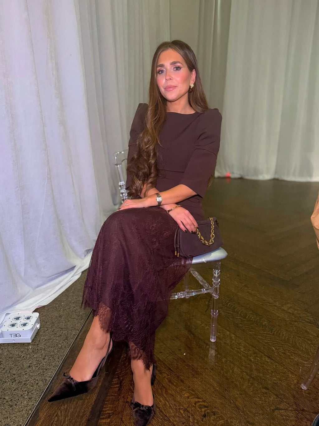 Brown Layered Blazer & Lace Dress