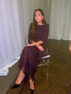 Brown Layered Blazer & Lace Dress